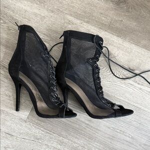 Wild Diva Black Mesh Lace-Up Heels